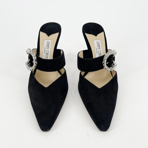 Jimmy Choo Black Suede Marta 90 Crystal Embellished Pointed Toe Mule Heel IT 40 - Picture 5 of 11